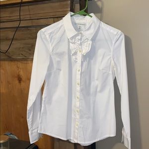 White Ruffle Neck Banana Republic Shirt